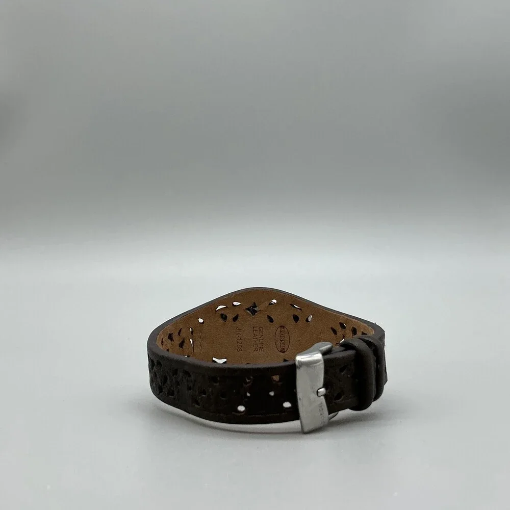 Fossil JR-1258 Womens Watch 27mm Silver Dial Brown Leather Cuff New Battery